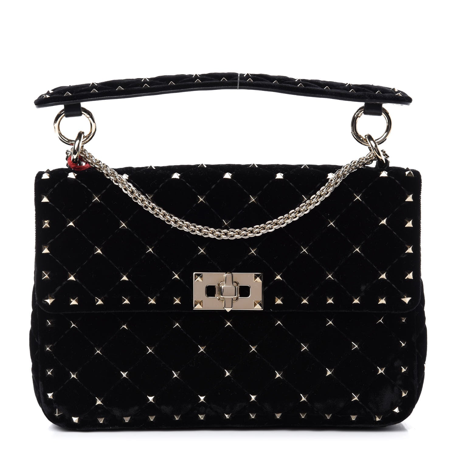 Valentino Garavani Velvet Medium Rockstud Spike Shoulder Bag Black 1 of 9