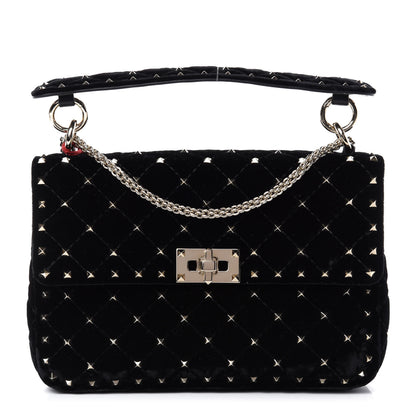 Valentino Garavani Velvet Medium Rockstud Spike Shoulder Bag Black 1 of 9