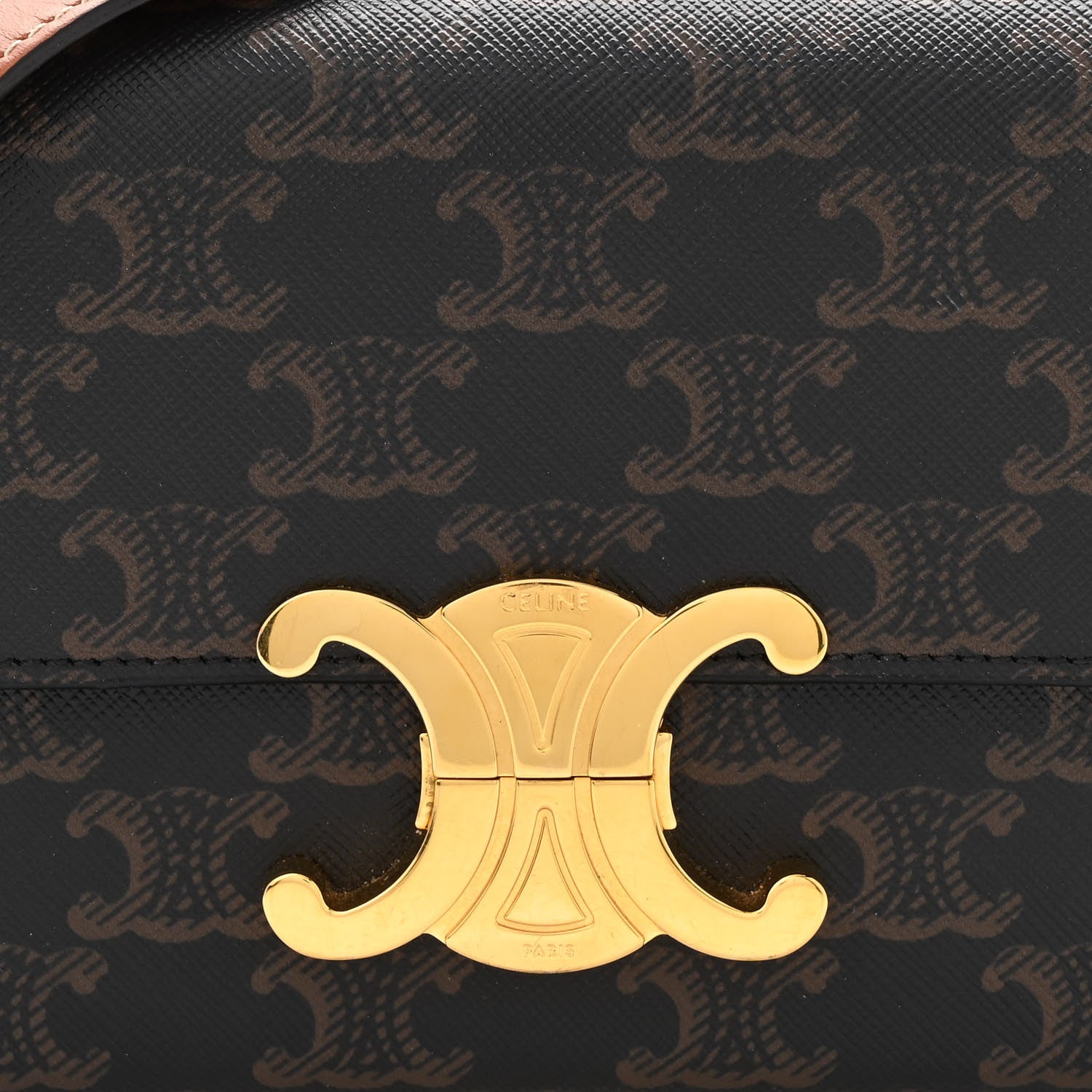 Celine Canvas Calfskin Triomphe Shoulder Bag Tan 7 of 9