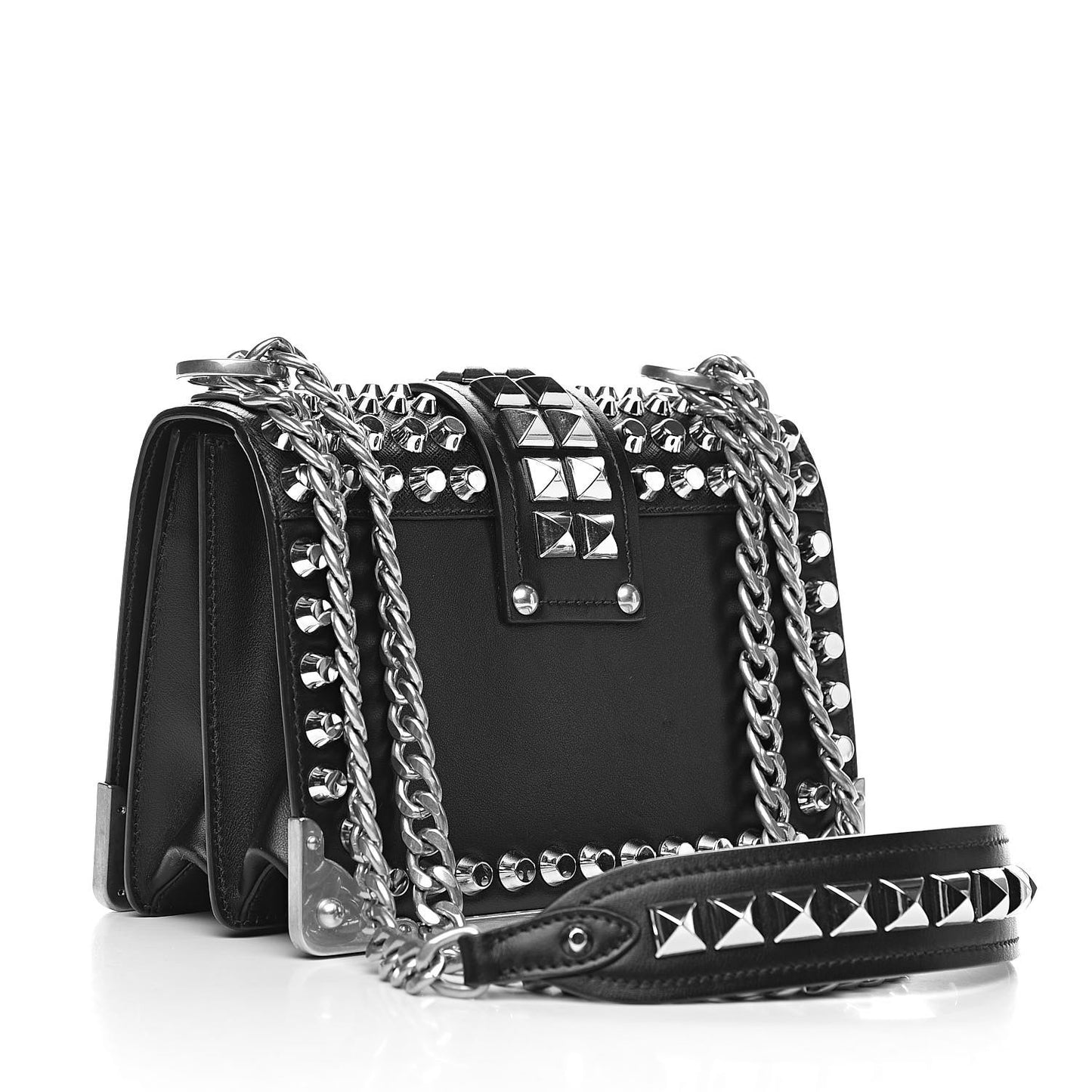City Calf Saffiano Studded Small Cahier Bag Black