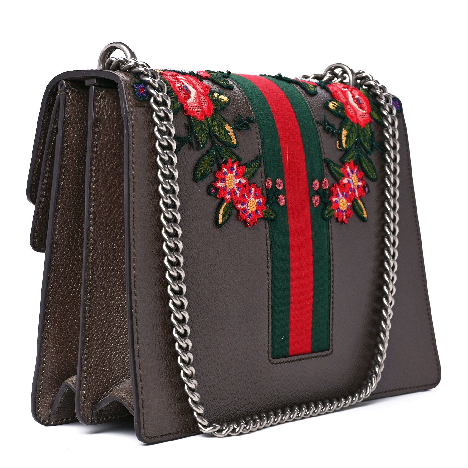 Gucci Calfskin Web Owl Embroidered Medium Dionysus Shoulder Bag New Acero Multicolor 3 of 12