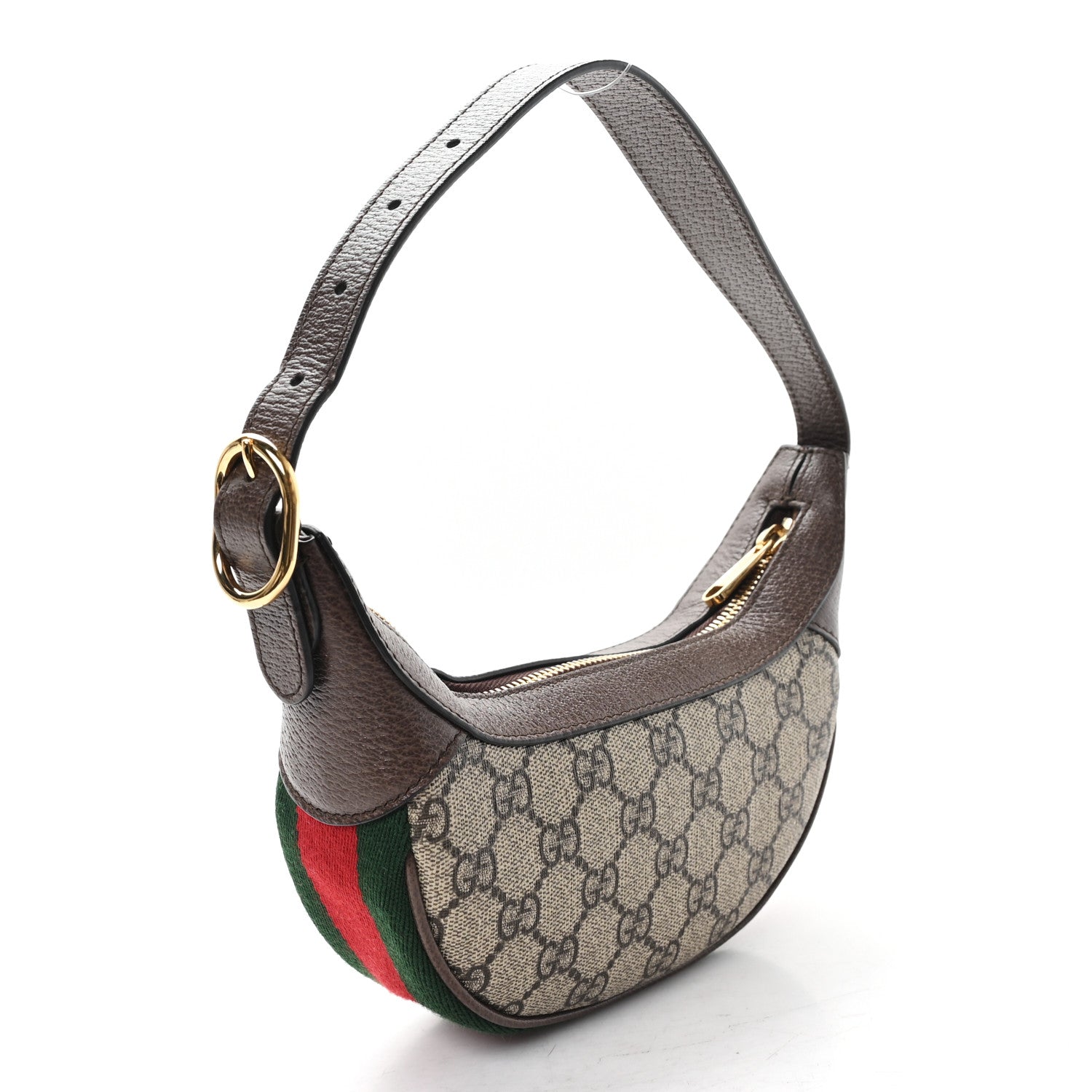 Gucci GG Supreme Monogram Textured Calfskin Web Mini Ophidia Half Moon Hobo Beige Ebony New Acero 3 of 11