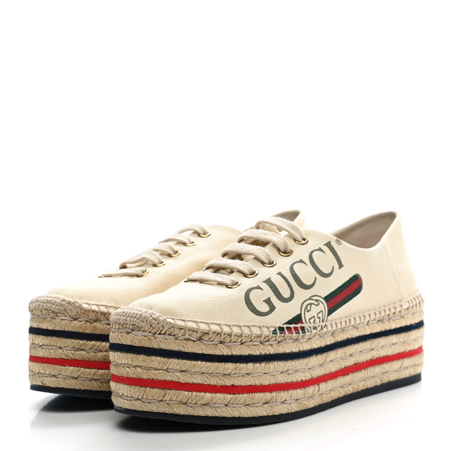 Canvas Logo Lace-Up Platform Espadrilles 37 Greggio Grege
