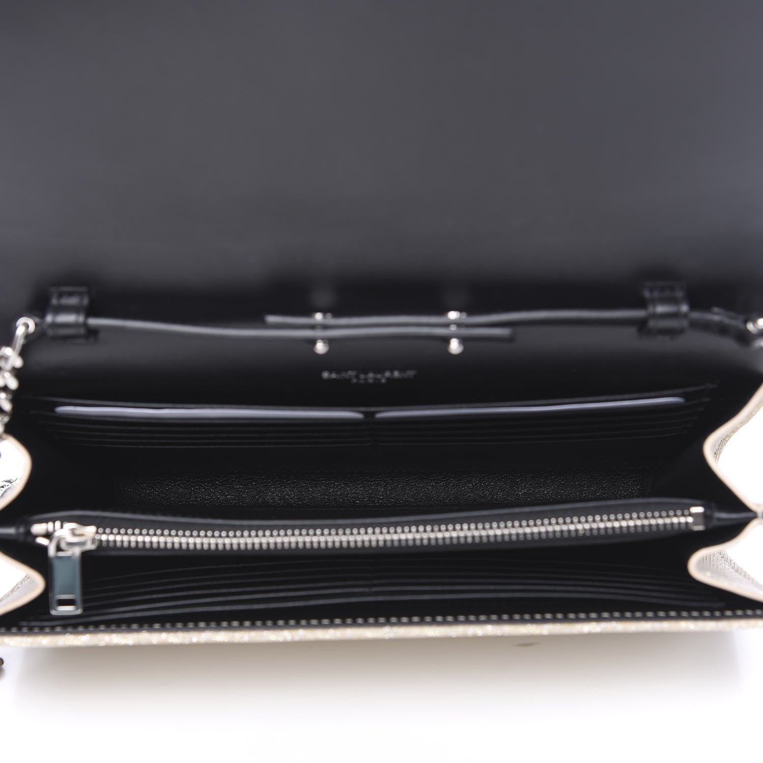 Saint Laurent Metallic Sparkle Fabric Monogram Kate Wallet on Chain Perle 4 of 8