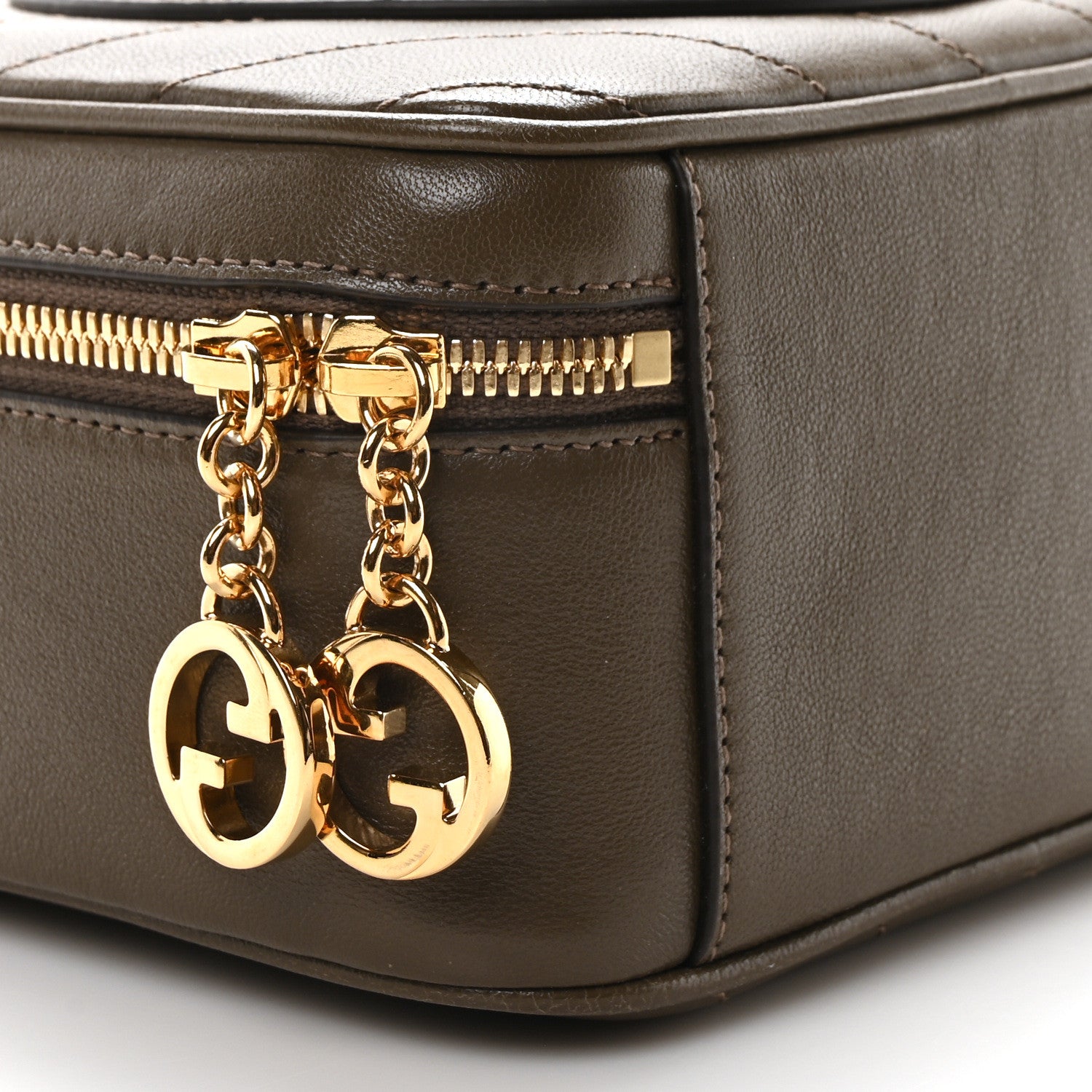 Gucci Sakai Be Green Calfskin Diagonal Stitched Blondie Top Handle Bag Craclet Brown 8 of 9