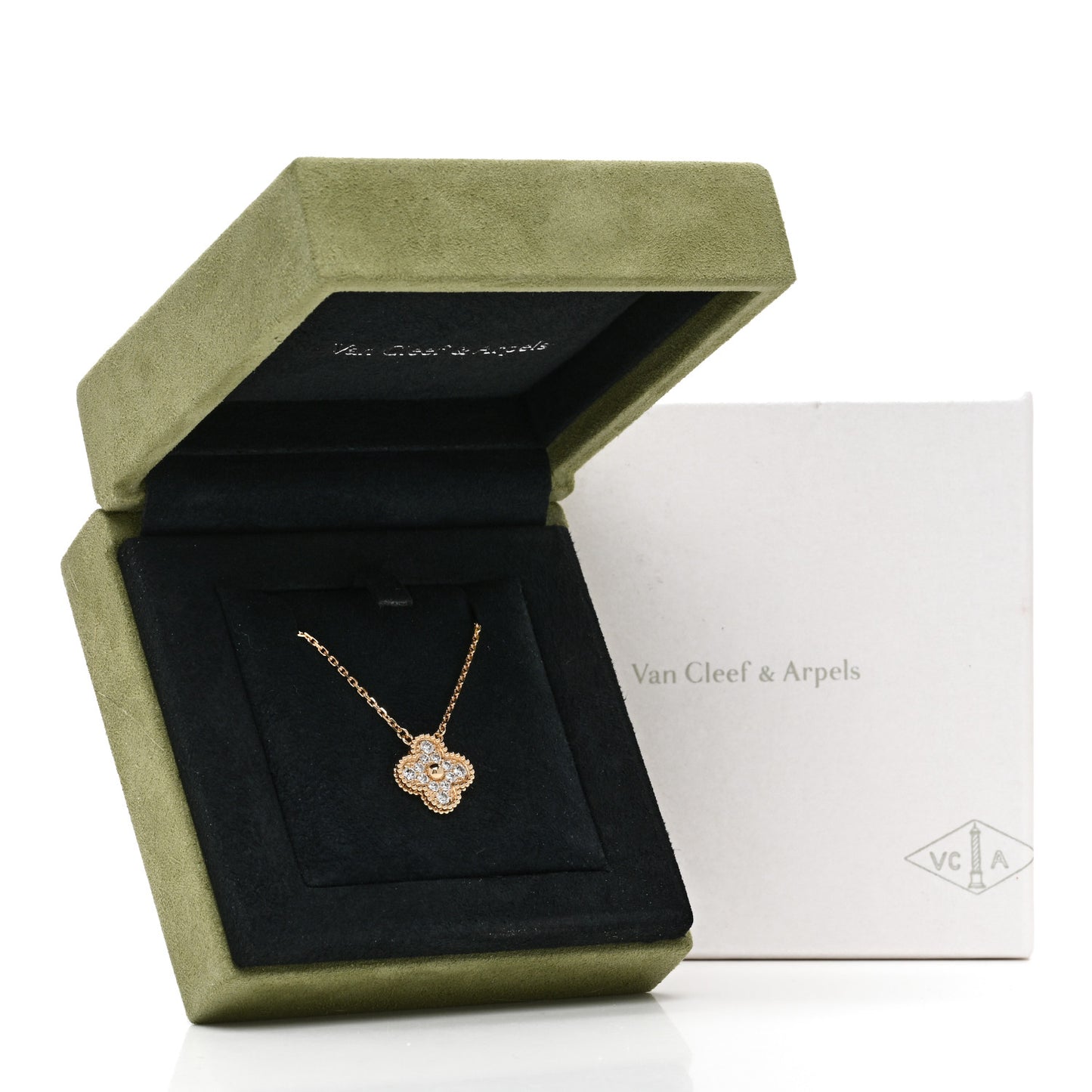 18K Yellow Gold Diamond Vintage Alhambra Pendant Necklace