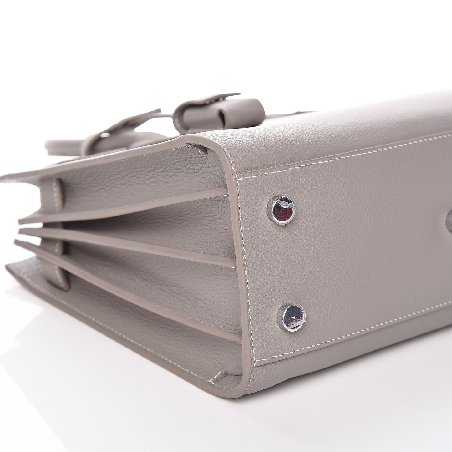 Grained Calfskin Topstich Baby Sac De Jour Grey