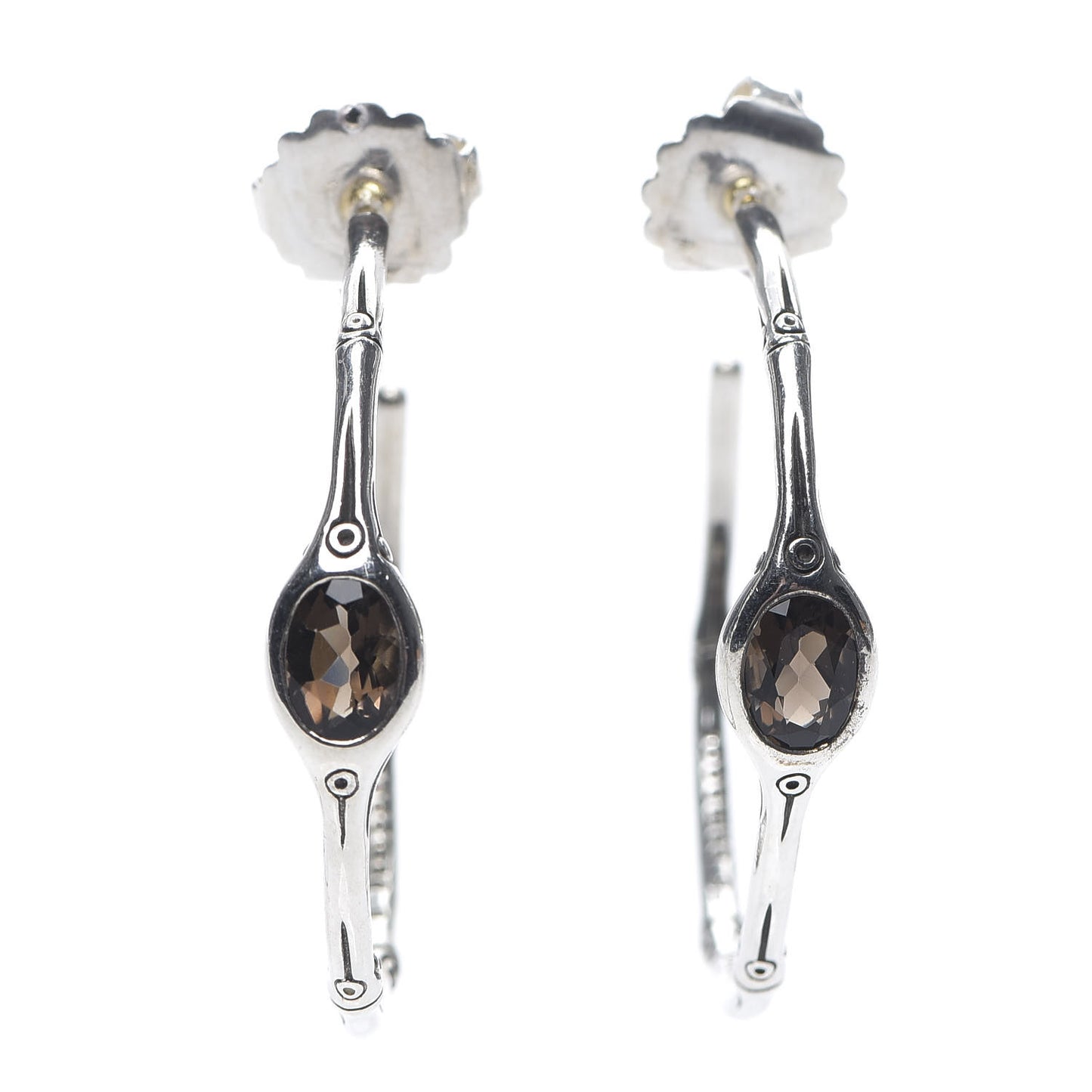 JOHN HARDY Sterling Silver Smoky Quartz Bamboo Hoop Earrings