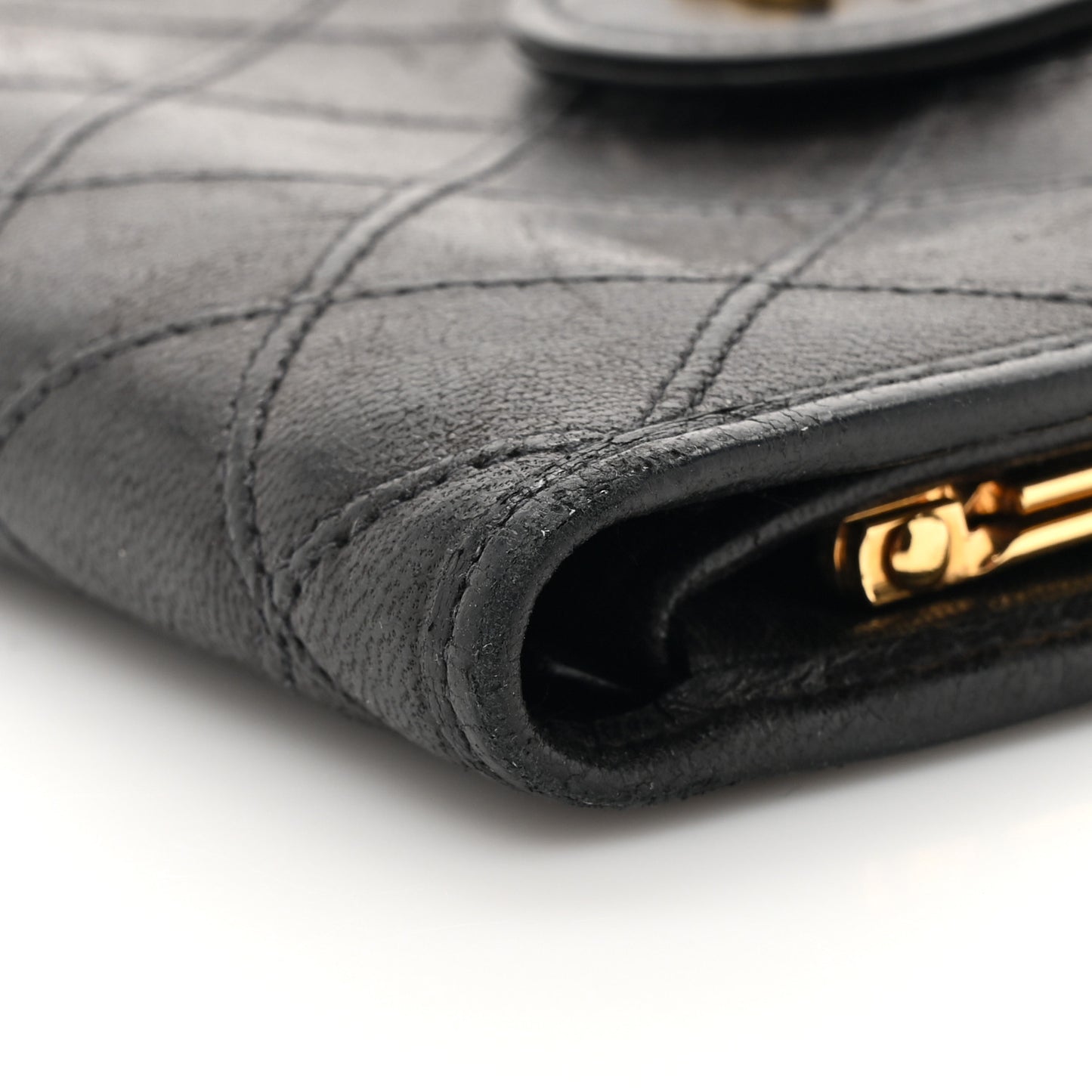 Lambskin Diamond Stitched Compact French Wallet Black