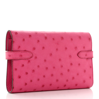 Hermes Ostrich Kelly Medium Wallet Rose Tyrien 3 of 12