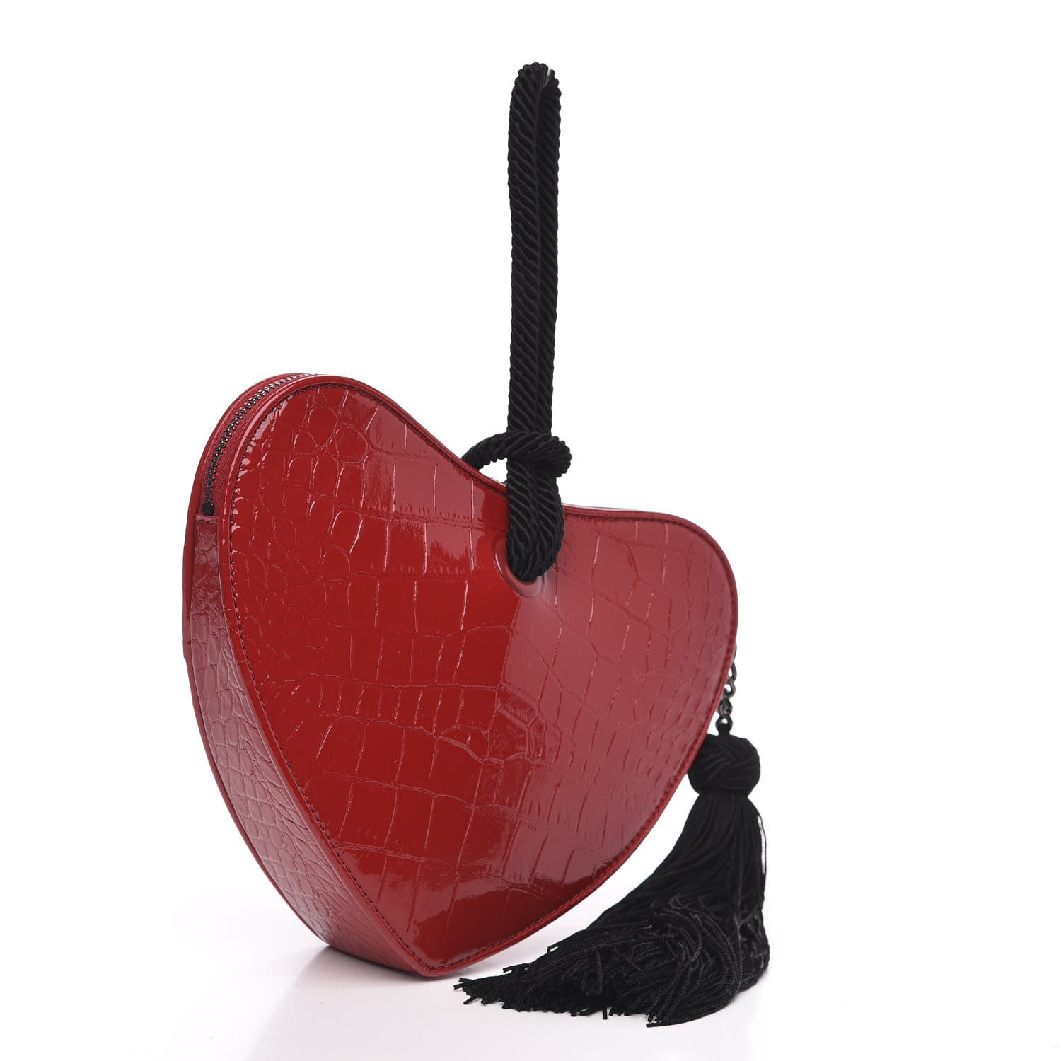 Saint Laurent Patent Crocodile Embossed Sac Coeur Heart Shaped Clutch Red 3 of 8