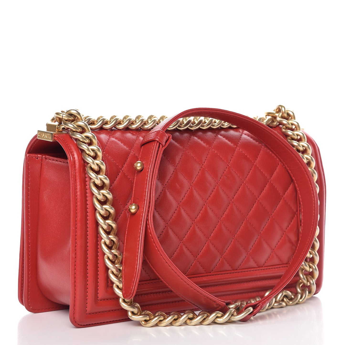 Lambskin Quilted Medium Boy Flap Red