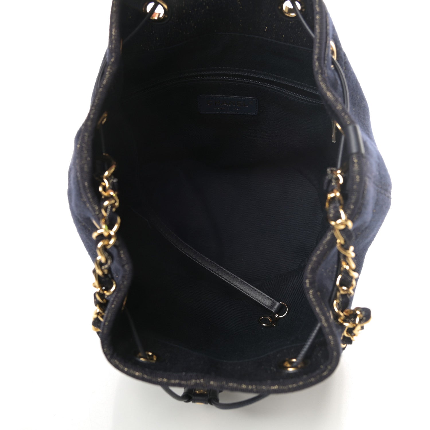Chanel Lurex Canvas Deauville Drawstring Bag Navy Blue Gold 5 of 10