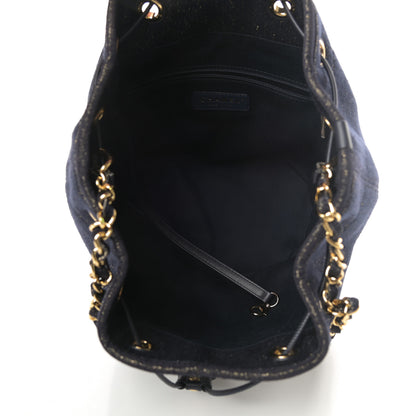 Chanel Lurex Canvas Deauville Drawstring Bag Navy Blue Gold 5 of 10