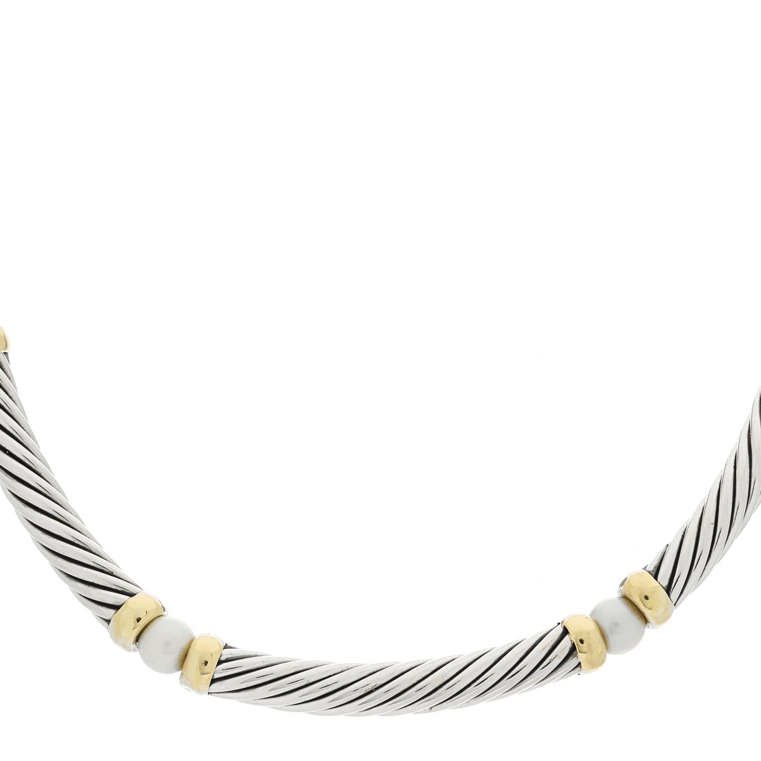 David Yurman Sterling Silver 14K Yellow Gold Cultured Pearl Hampton Cable Choker Necklace 1 of 6