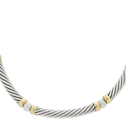 David Yurman Sterling Silver 14K Yellow Gold Cultured Pearl Hampton Cable Choker Necklace 1 of 6