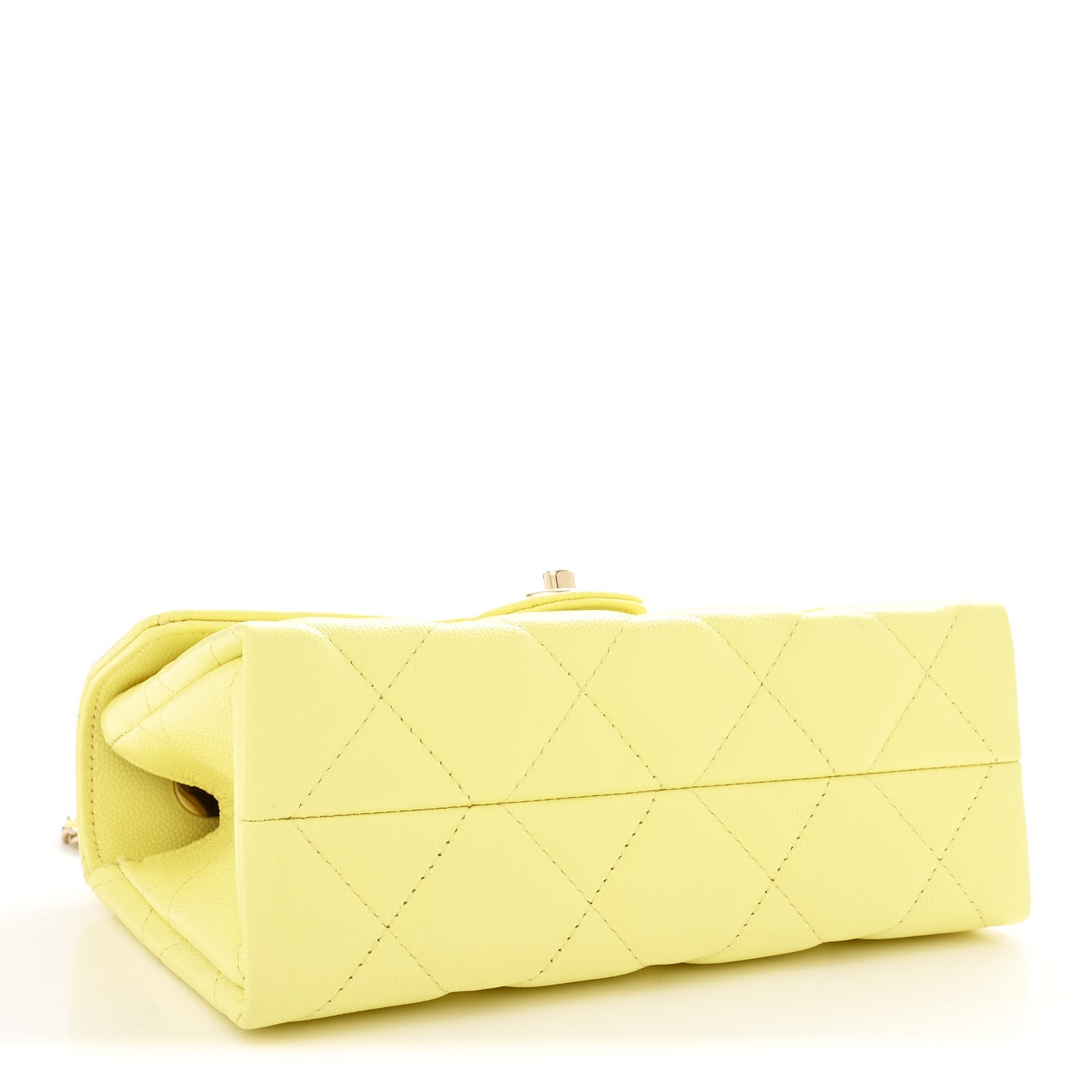 Caviar Quilted Retro Mini Twist Top Handle Clutch Flap Light Yellow
