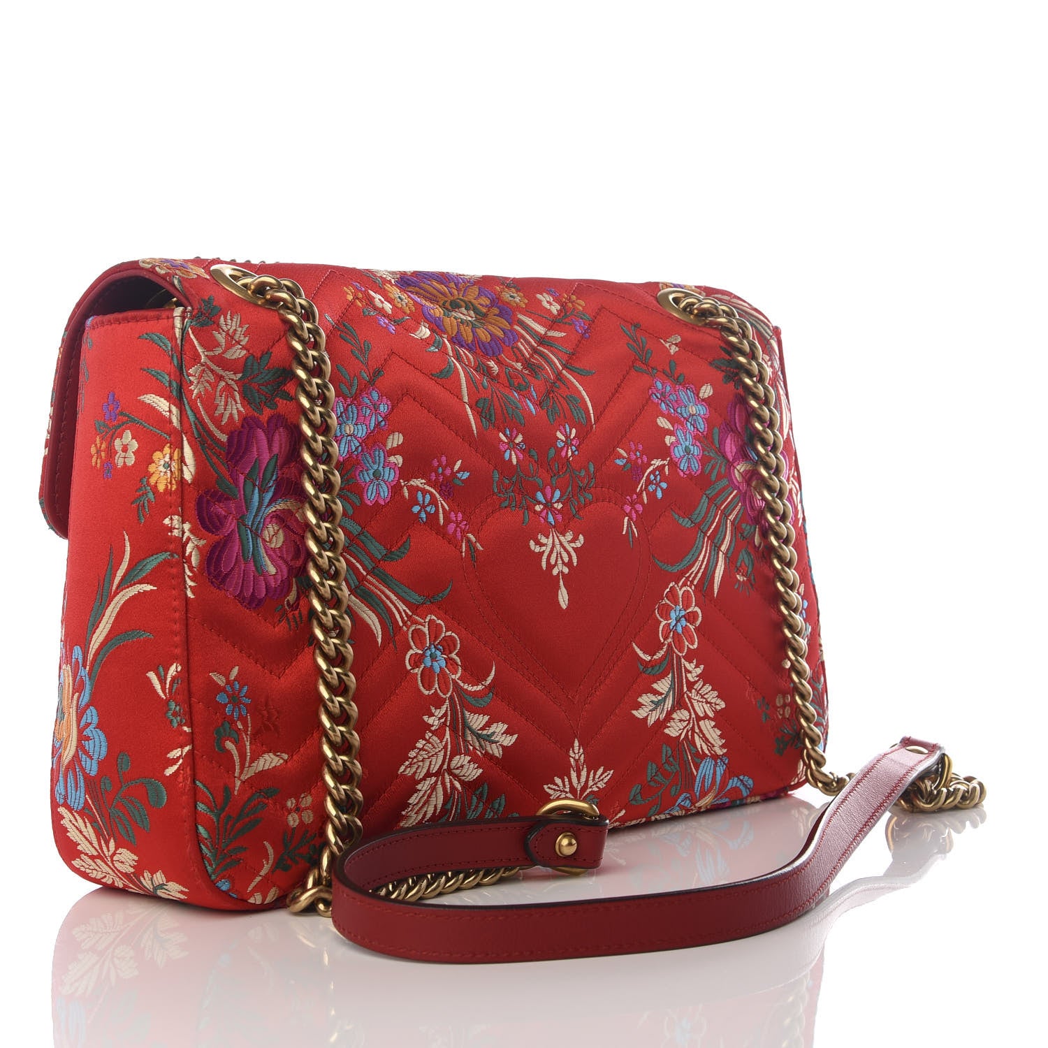 Gucci Jacquard Matelasse Floral Medium GG Marmont Shoulder Bag Red 2 of 8