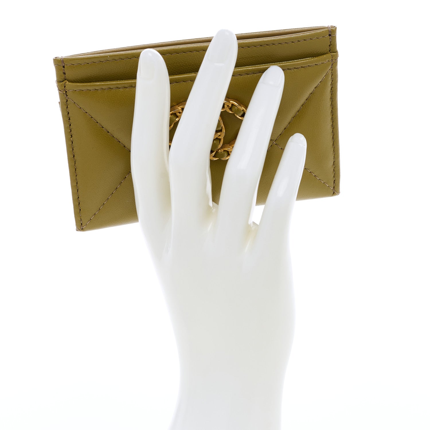 Chanel Shiny Lambskin Quilted Chanel 19 Card Holder Green 2 of 8