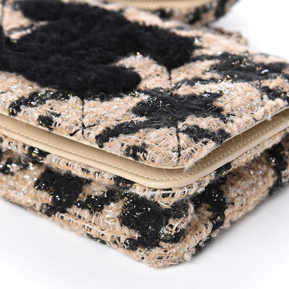 Chanel Tweed Shearling Quilted Wallet On Chain WOC and Coin Purse Beige Black 10 of 14