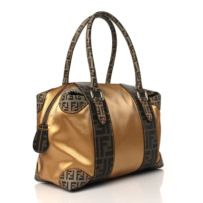 Fendi Zucca Zucchino Mixed Media Small B Mix Tote Tobacco Gold 3 of 10