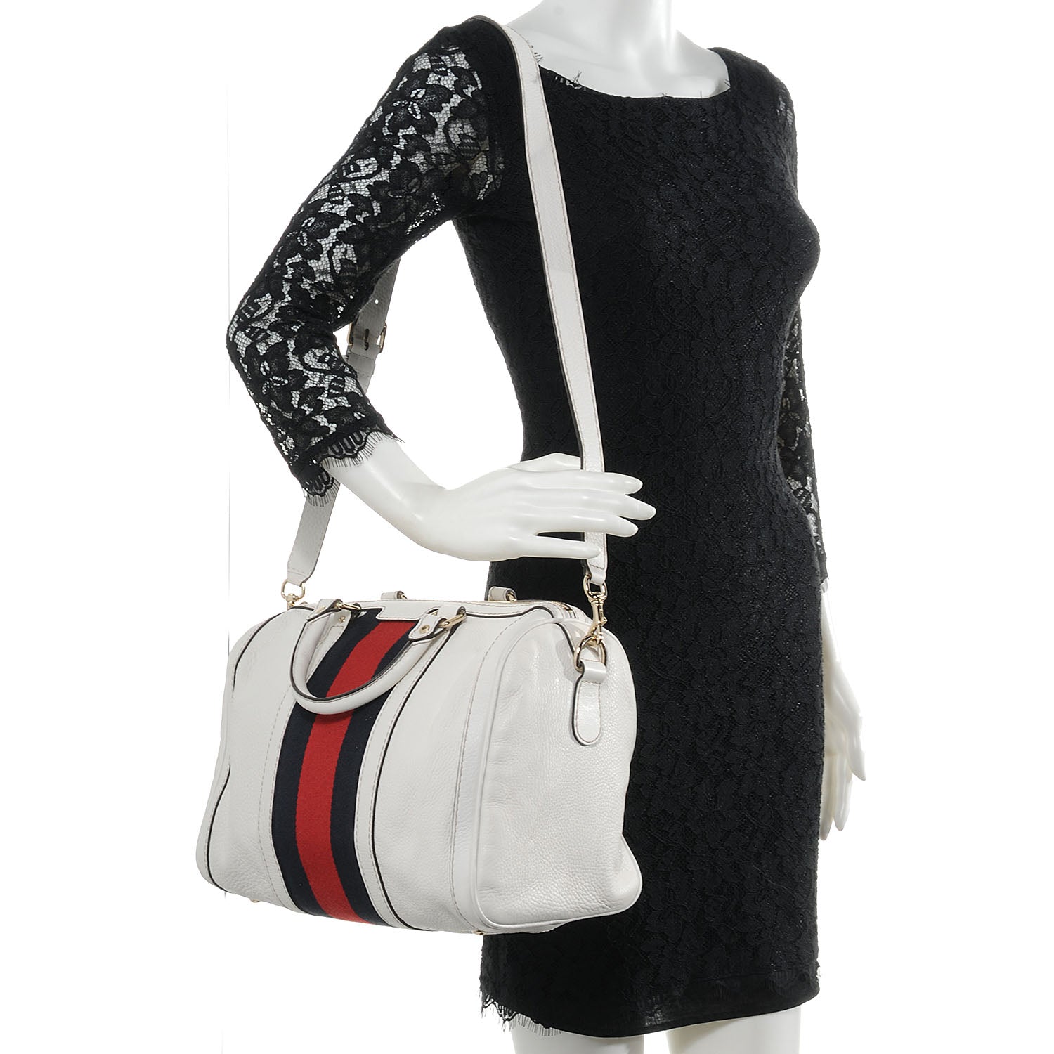 Gucci Leather Vintage Web Boston White 2 of 10