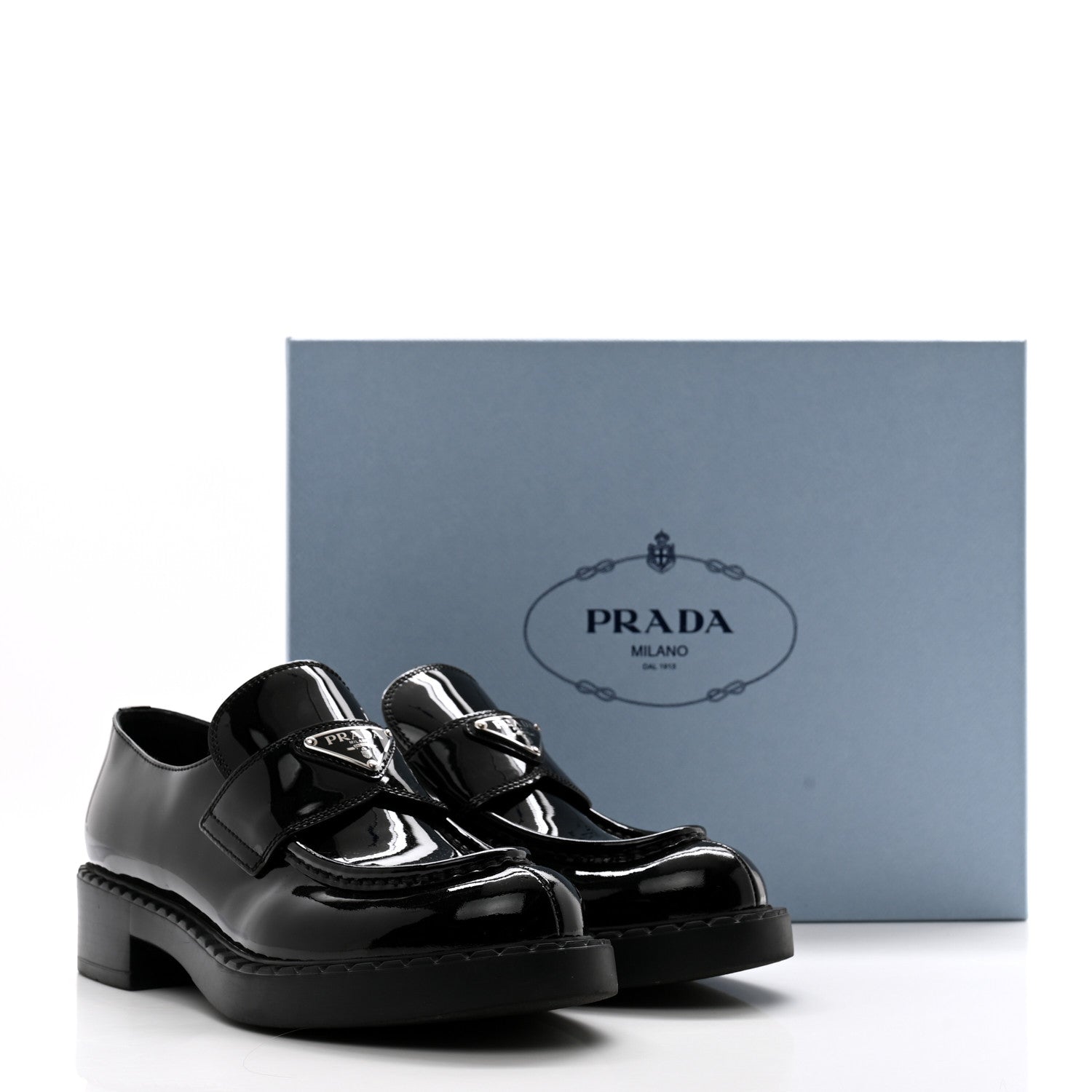 Prada Vernice Triangle 50mm Loafers 38.5 Black 10 of 10