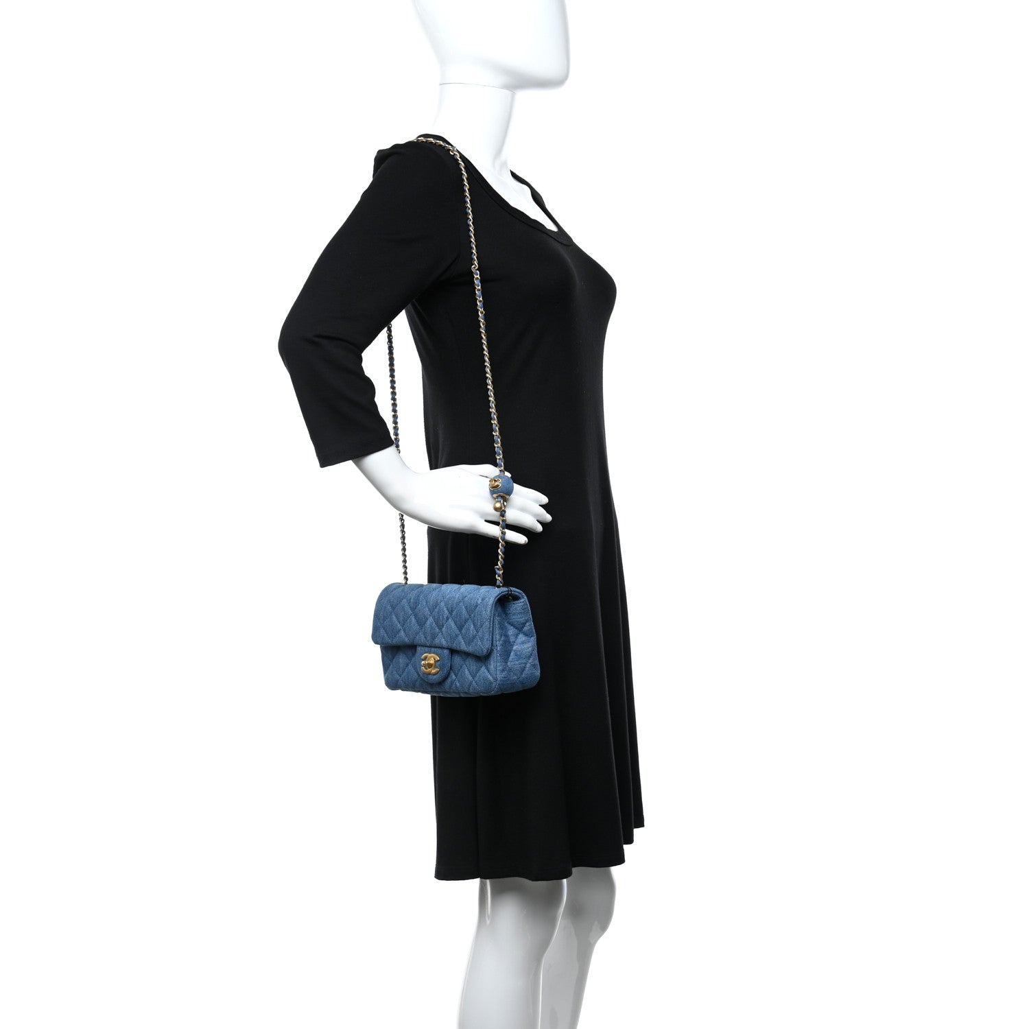 Chanel Denim Quilted Mini Pearl Crush Rectangular Flap Blue 2 of 9