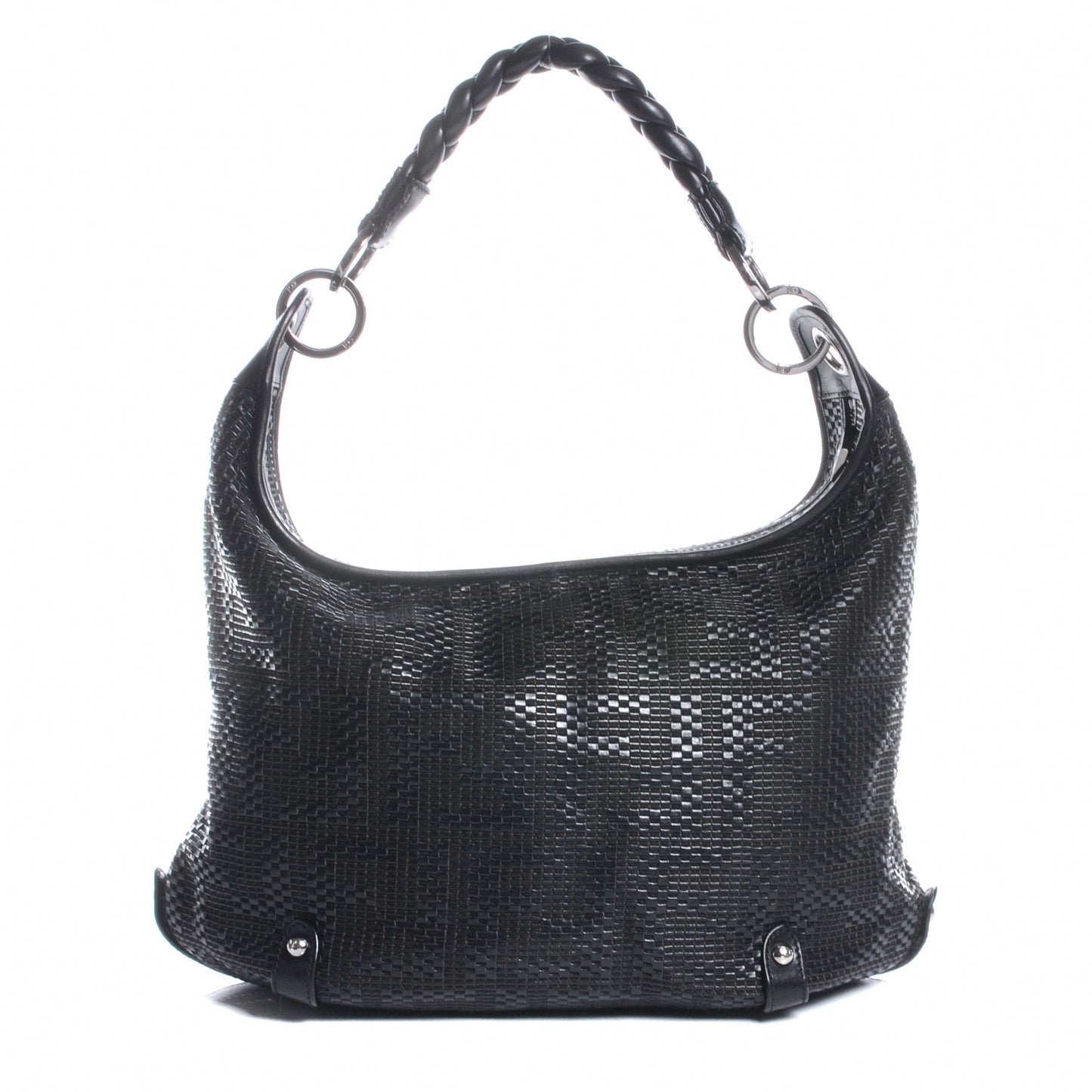 Leather Zucca Woven Hobo Black