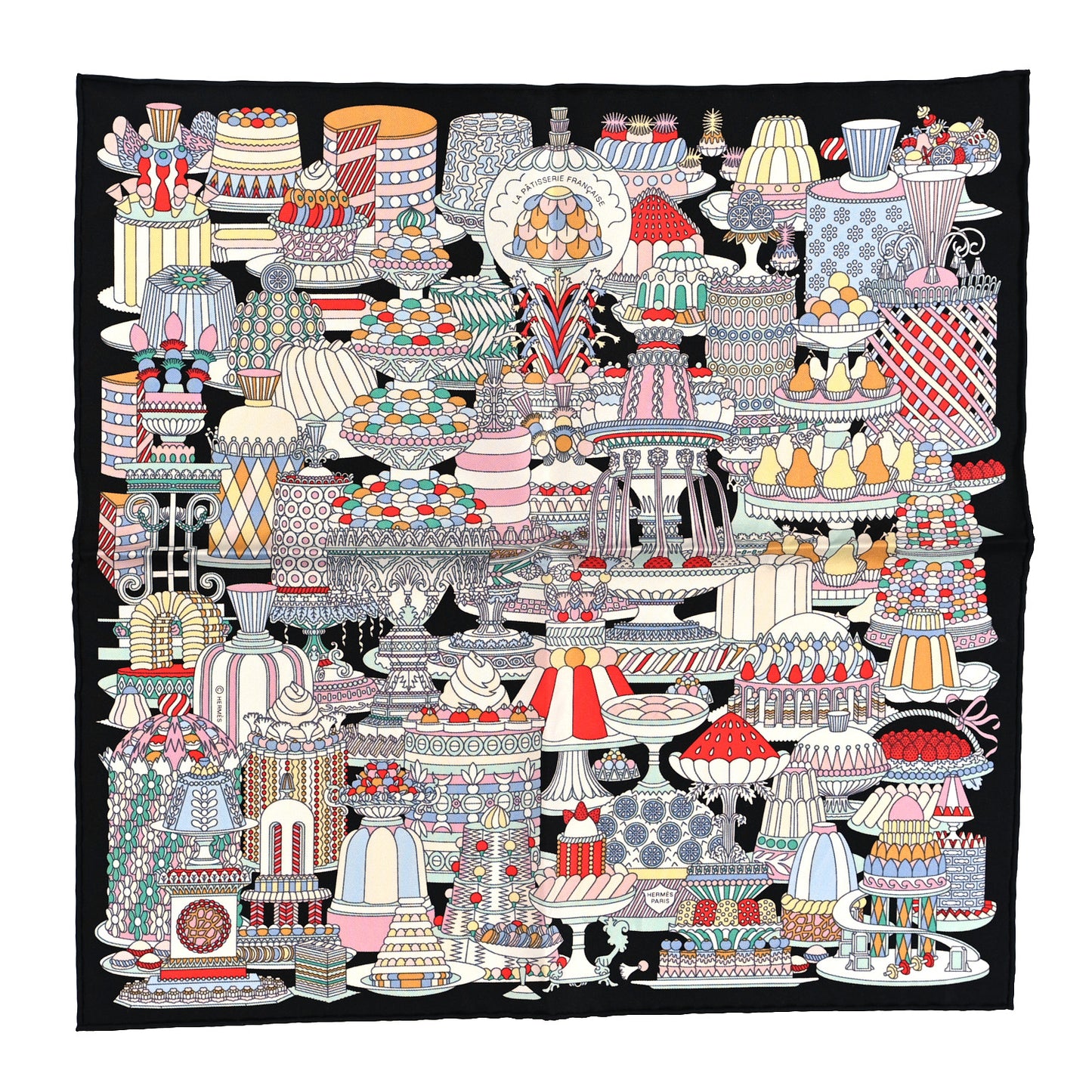 Silk La Patisserie Francaise Scarf 90 Black Menthol Multicolor