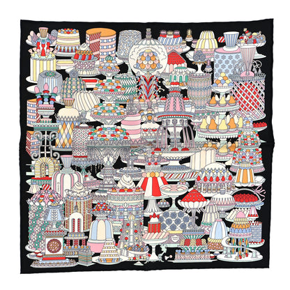 Hermes Silk La Patisserie Francaise Scarf 90 Black Menthol Multicolor 1 of 5