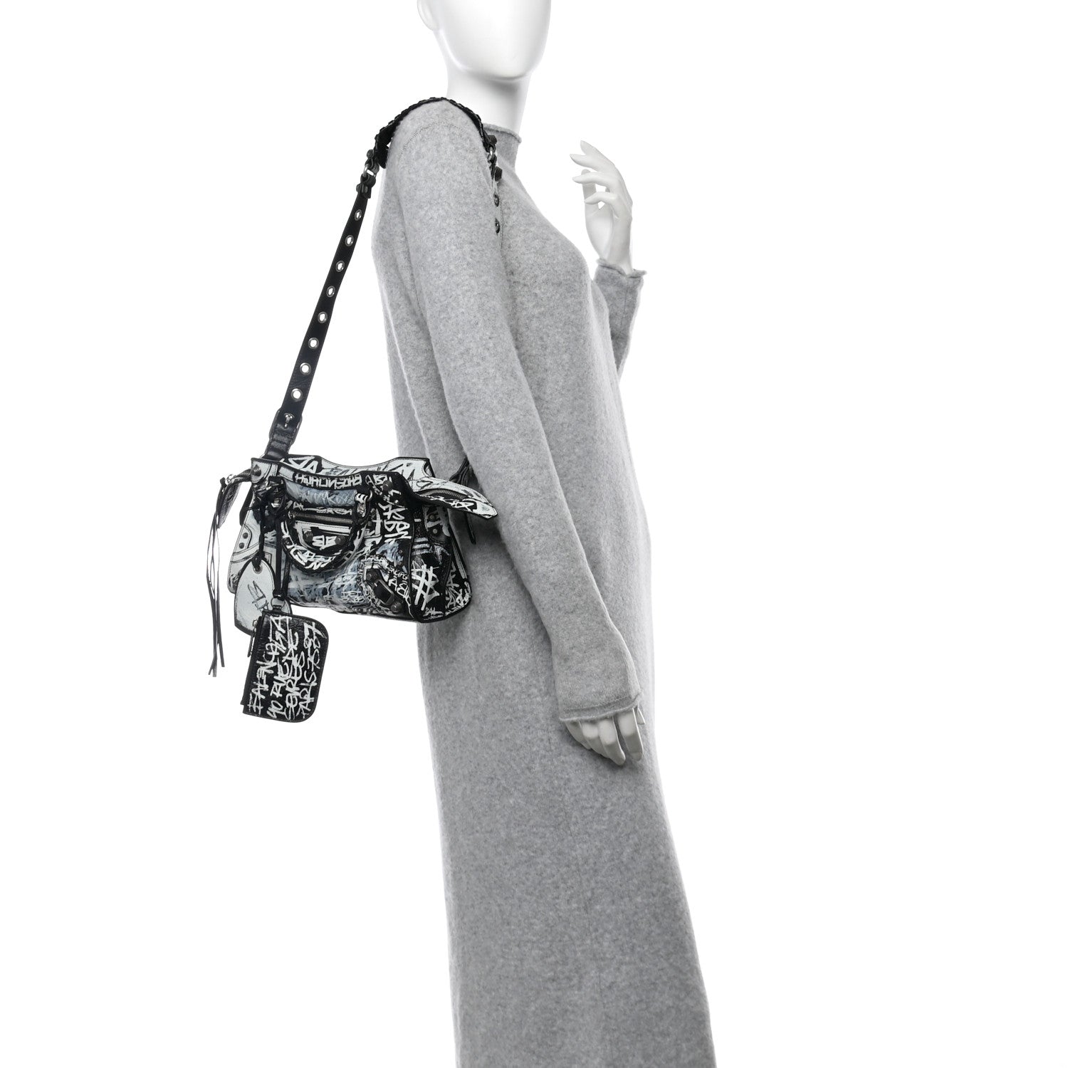Balenciaga Agneau Arena Graffiti Neo Cagole Handbag XS Black White