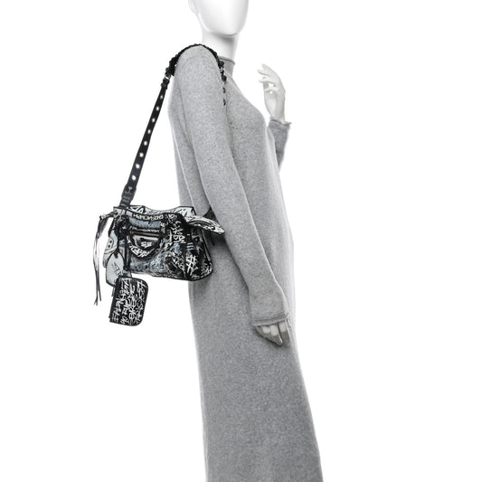 Agneau Arena Graffiti Neo Cagole Handbag XS Black White