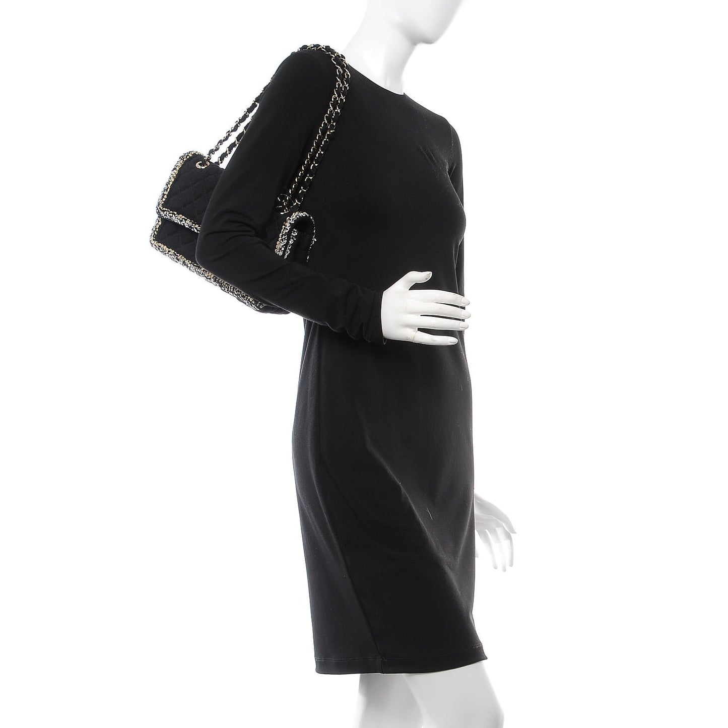 Denim Braided Medium Flap Bag Black
