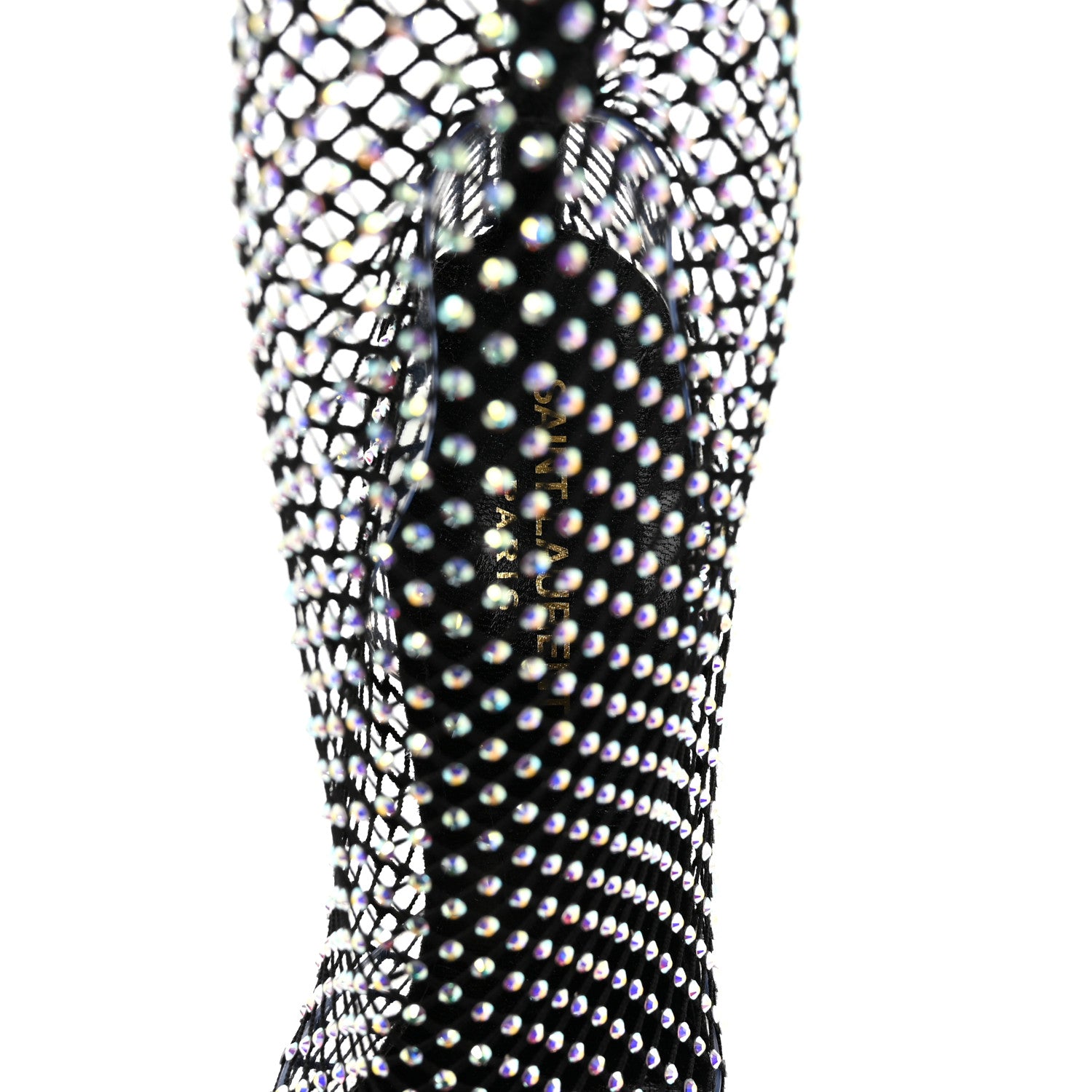 Saint Laurent Mesh Crystal 68 Knee High Boots 39 Black 6 of 8