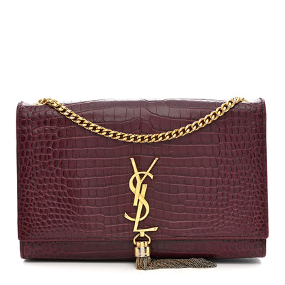 Saint Laurent Calfskin Crocodile Embossed Medium Classic Monogram Kate Tassel Satchel Dark Red 1 of 15