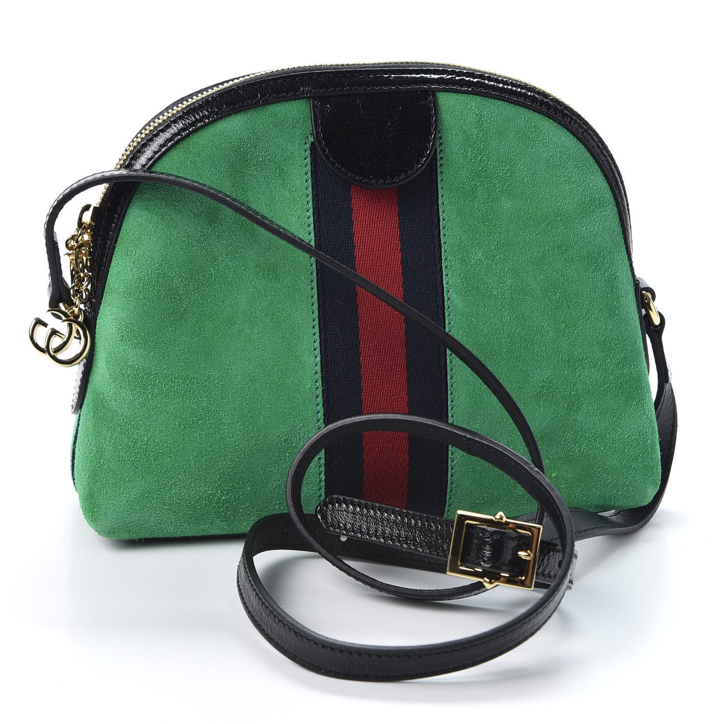 Suede Patent GG Web Small Ophidia Dome Shoulder Bag New Shamarock Black