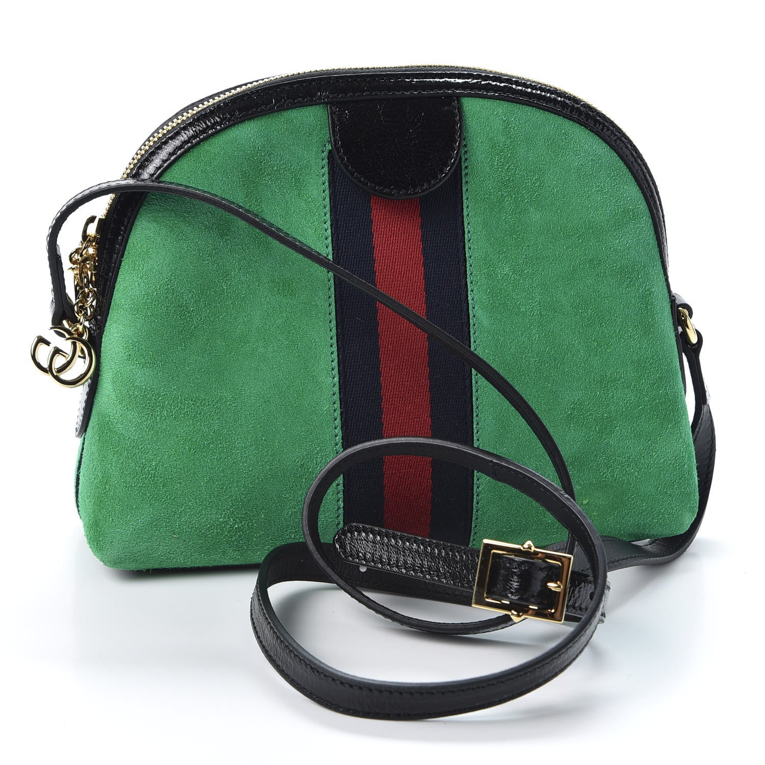 Gucci Suede Patent GG Web Small Ophidia Dome Shoulder Bag New Shamarock Black 2 of 9