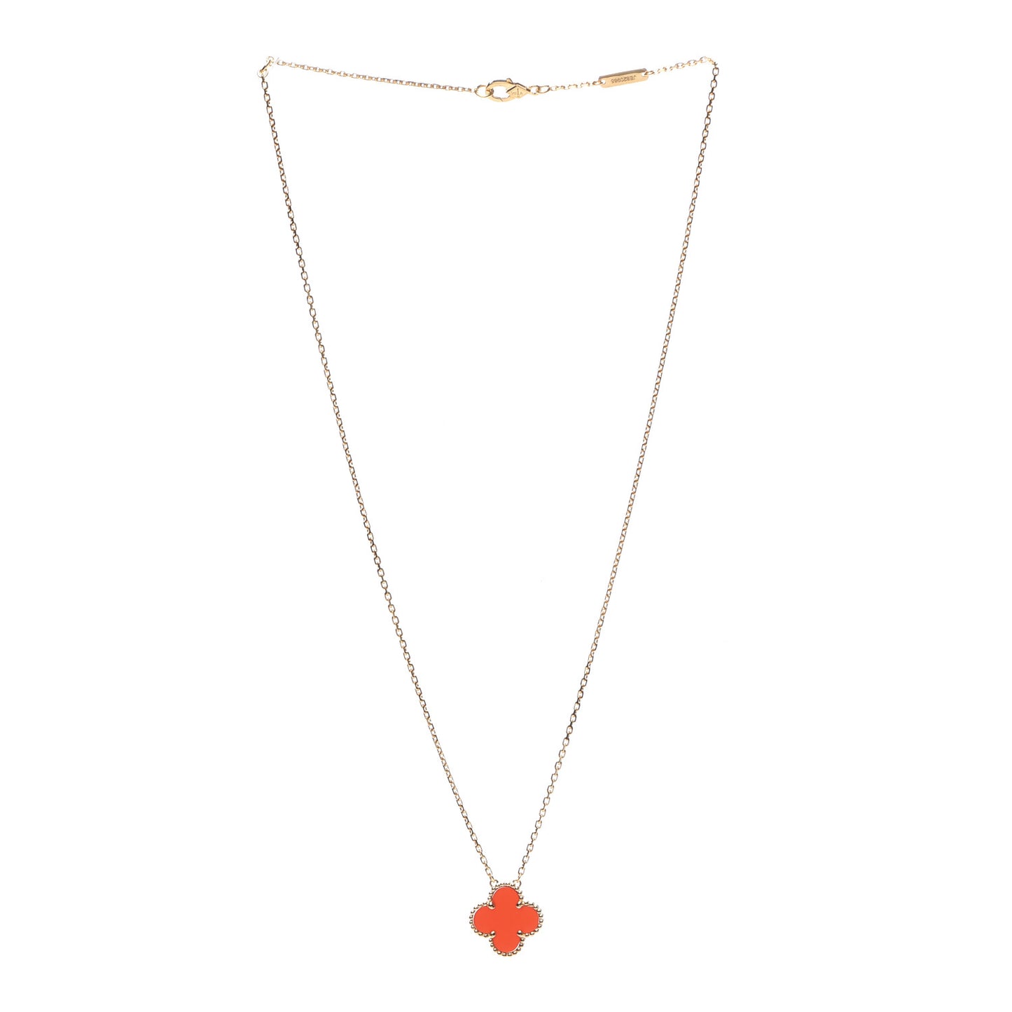 18K Yellow Gold Carnelian Vintage Alhambra Pendant Necklace