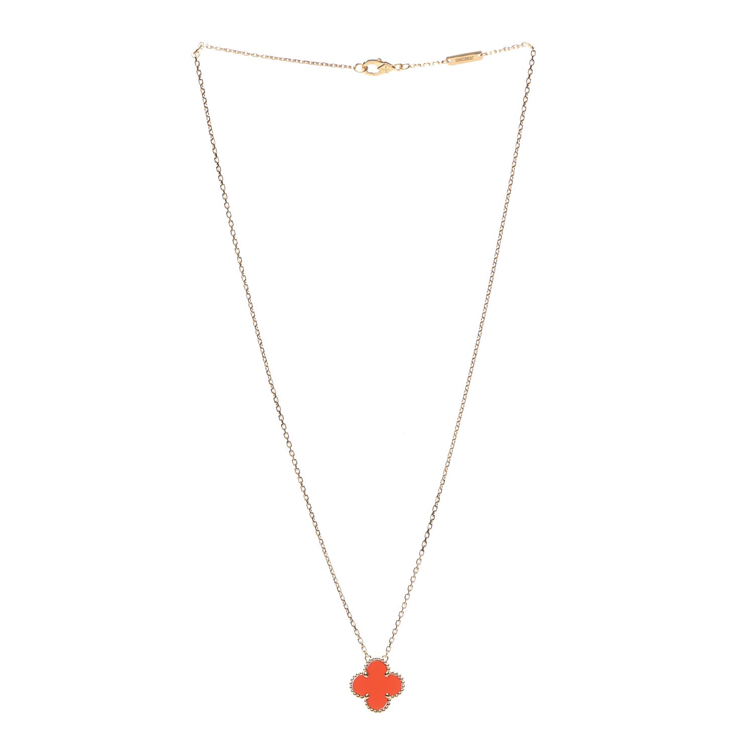 Van Cleef & Arpels 18K Yellow Gold Carnelian Vintage Alhambra Pendant Necklace 3 of 7