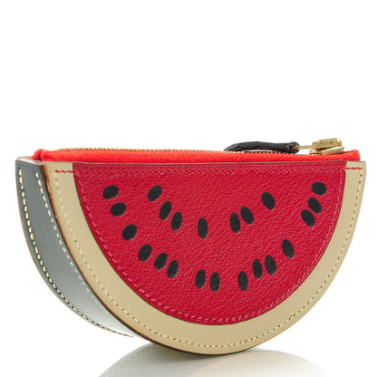 Hermes Chevre Mysore Box Watermelon Coin Purse Rouge Garance Vert Fonce Parchemin 3 of 8
