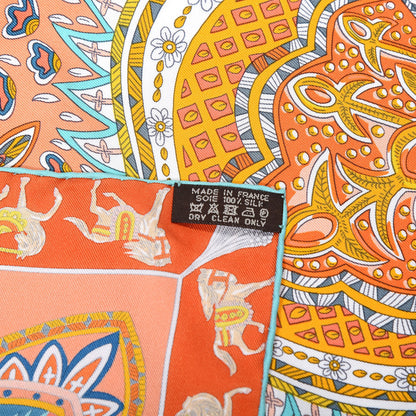 Hermes Silk Le Jardin De La Maharani Scarf 90 Saumon Orange Turquoise 5 of 5