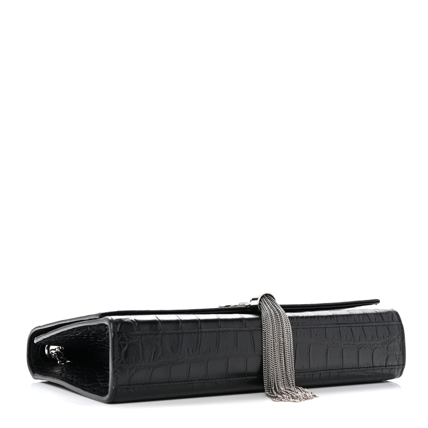 Saint Laurent Calfskin Crocodile Embossed Medium Classic Monogram Kate Tassel Satchel Black 4 of 13