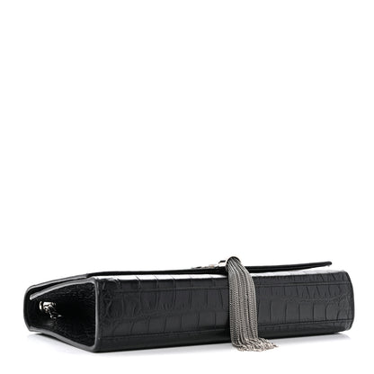 Saint Laurent Calfskin Crocodile Embossed Medium Classic Monogram Kate Tassel Satchel Black 4 of 13