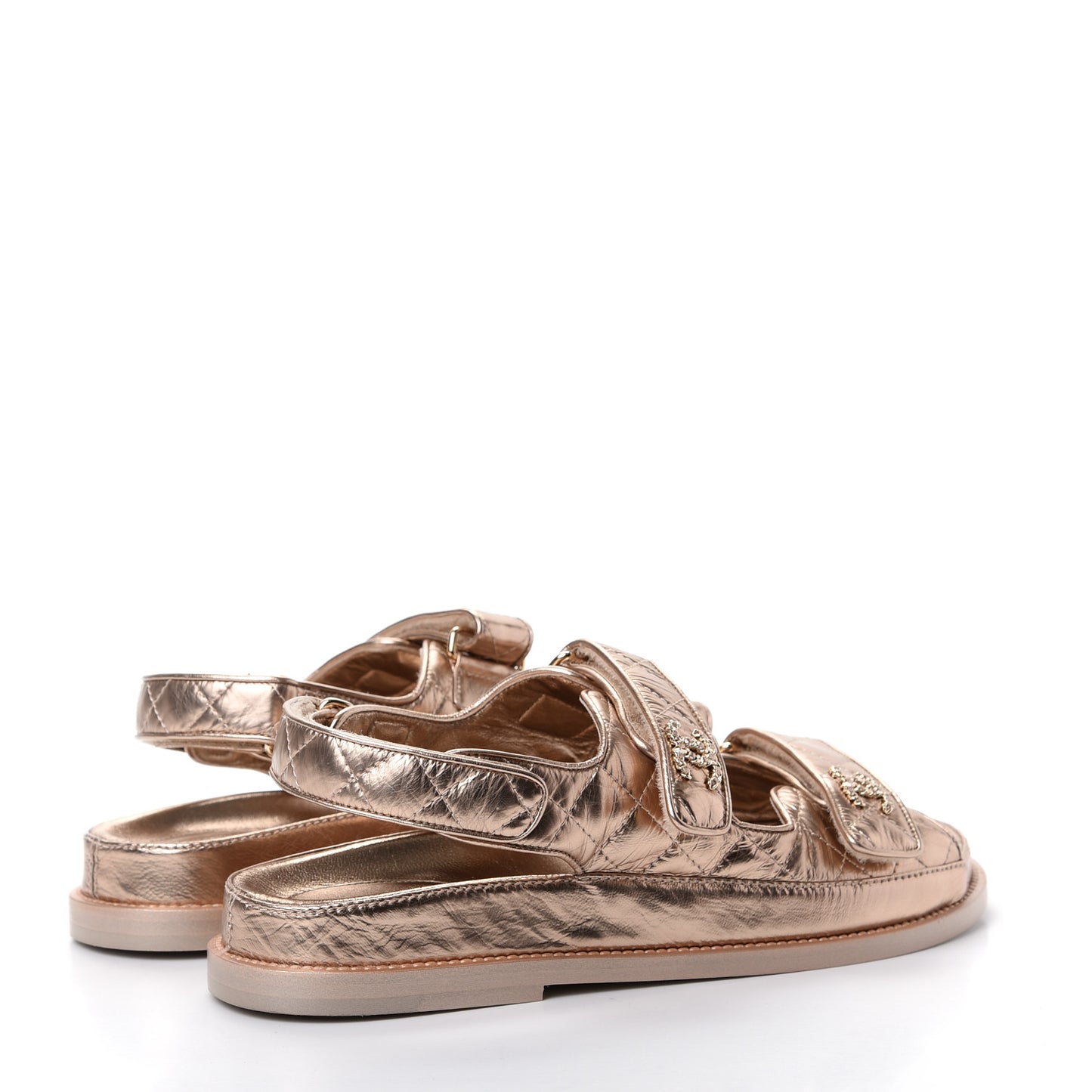 Iridescent Lambskin Quilted Velcro Dad Sandals 39 Light Bronze
