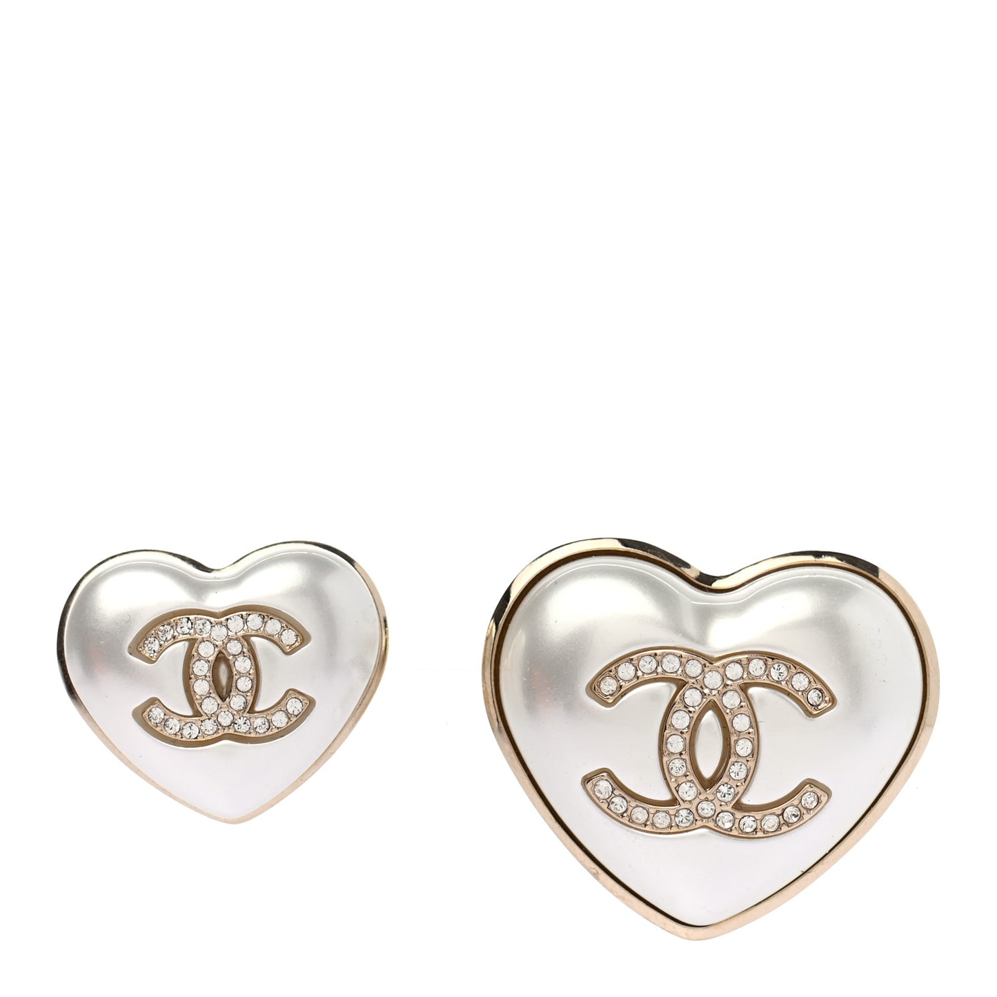 Resin Crystal CC Heart Brooch Set Pearly White Gold