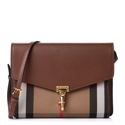 Burberry Derby Calfskin House Check Small Macken Crossbody Bag Tan 1 of 9