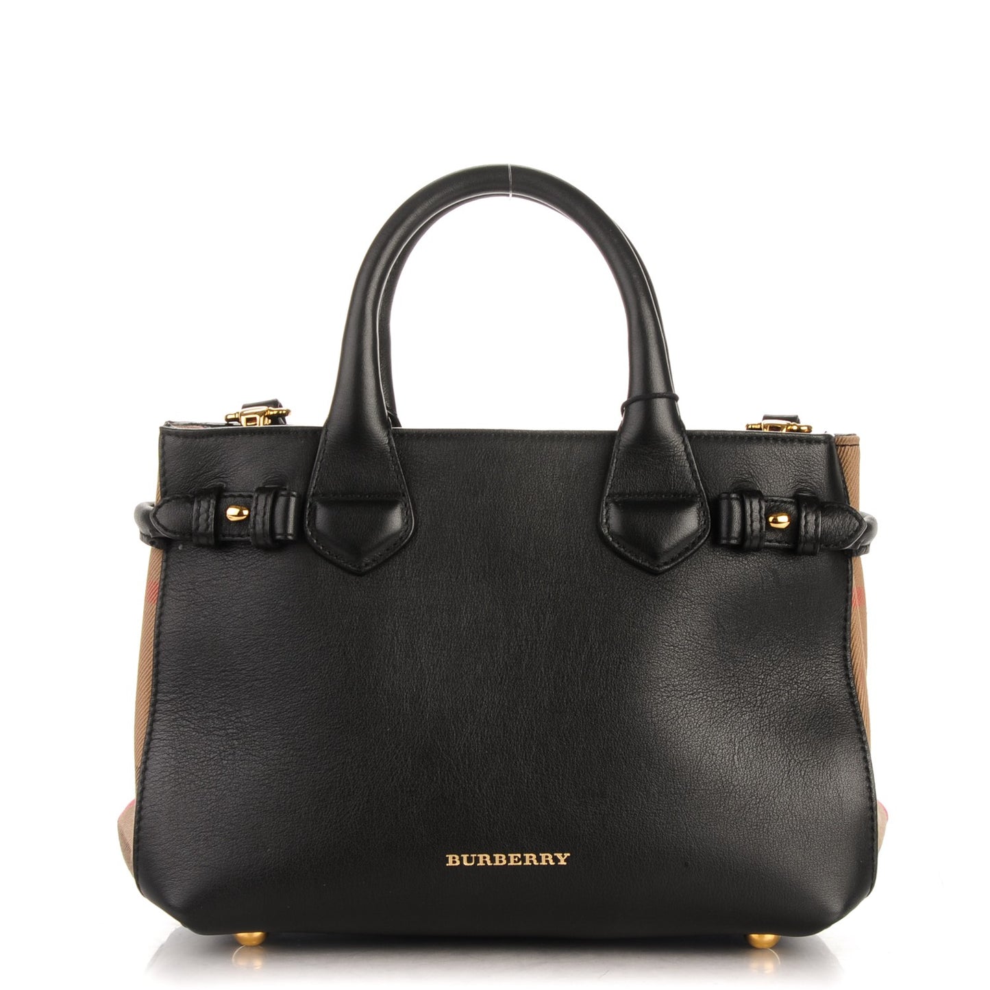 Calfskin House Check Small Banner Tote Black