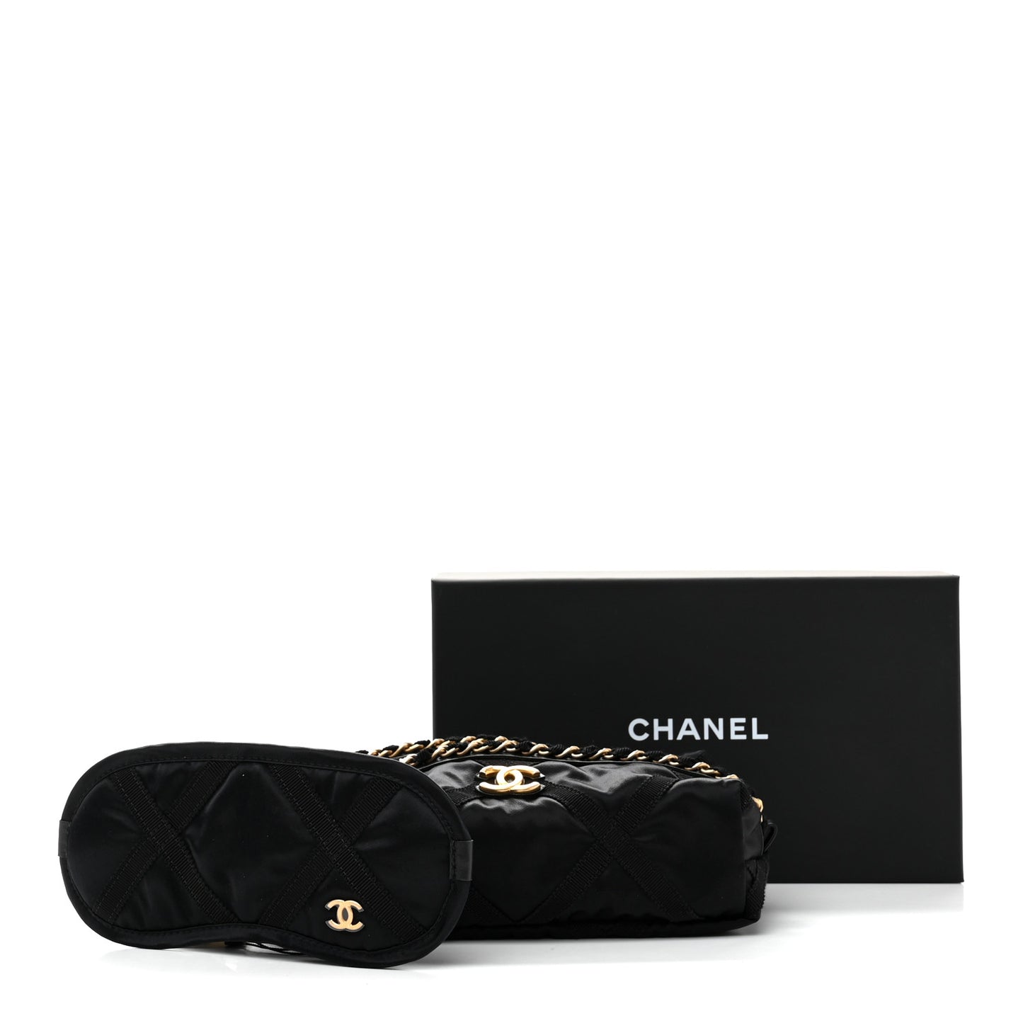 Nylon Grosgrain Lifestyle Pouch With Sleep Mask Black
