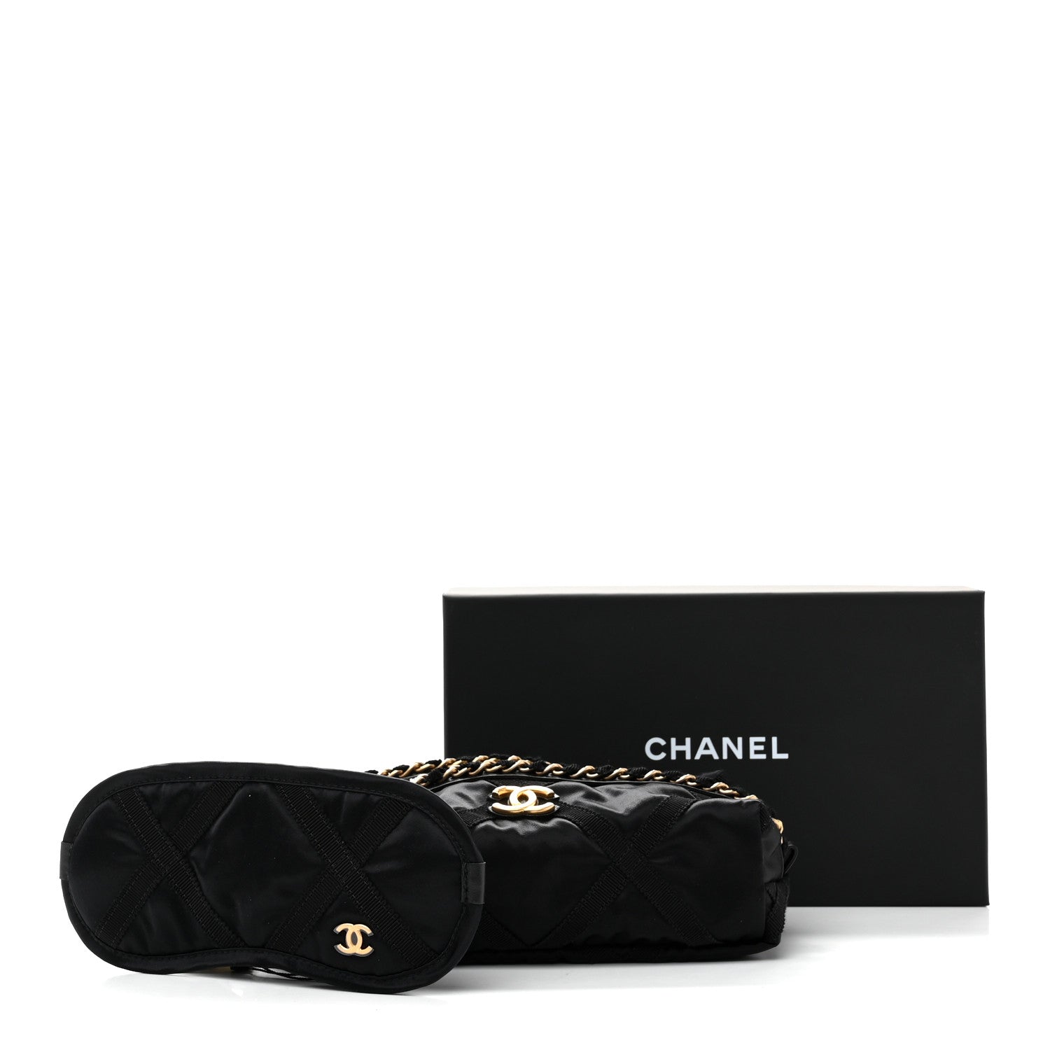 Chanel Nylon Grosgrain Lifestyle Pouch With Sleep Mask Black 9 of 9